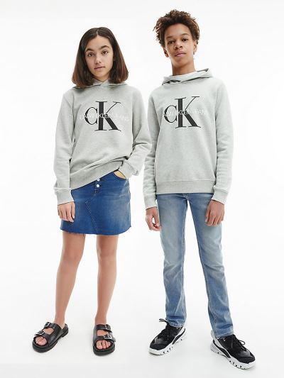 Calvin Klein Ruhák HU369962 | Calvin Klein Organic Cotton Logo Lány Kapucnis Pulóver Világos Szürke